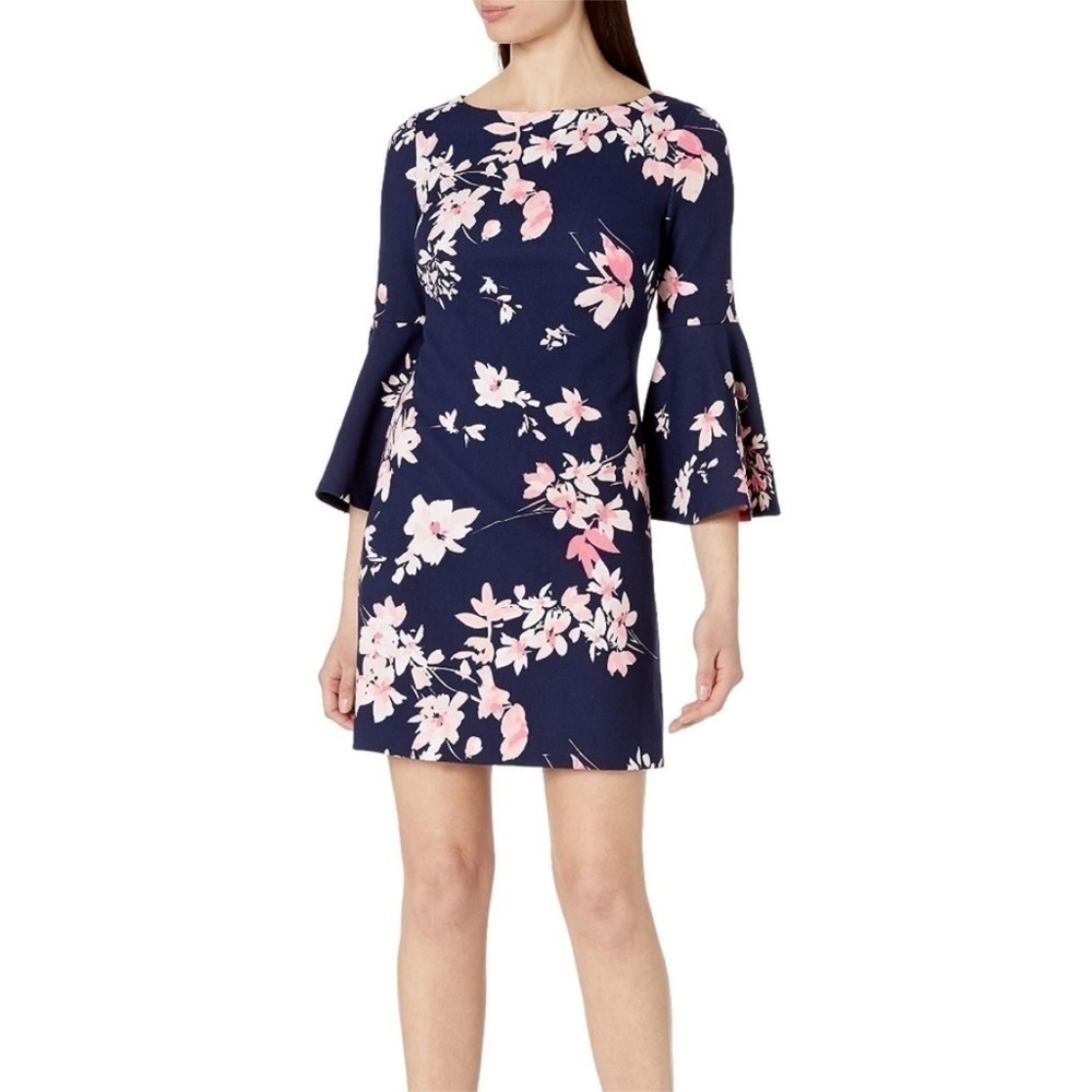 NWT Eliza J Floral Dress Navy & Pink Size 2 Office Business Casual Colorful